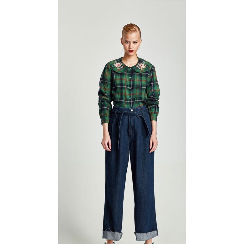 Zara Trafaluc Special Collection Paperbag High-Rise Tie-Waist Denim Jeans Size 2